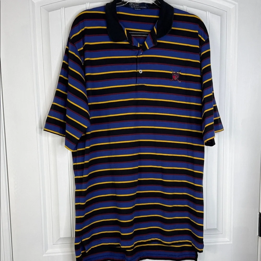 VTG POLO RALPH LAUREN Mens XL Multicolored Striped Polo Shirt